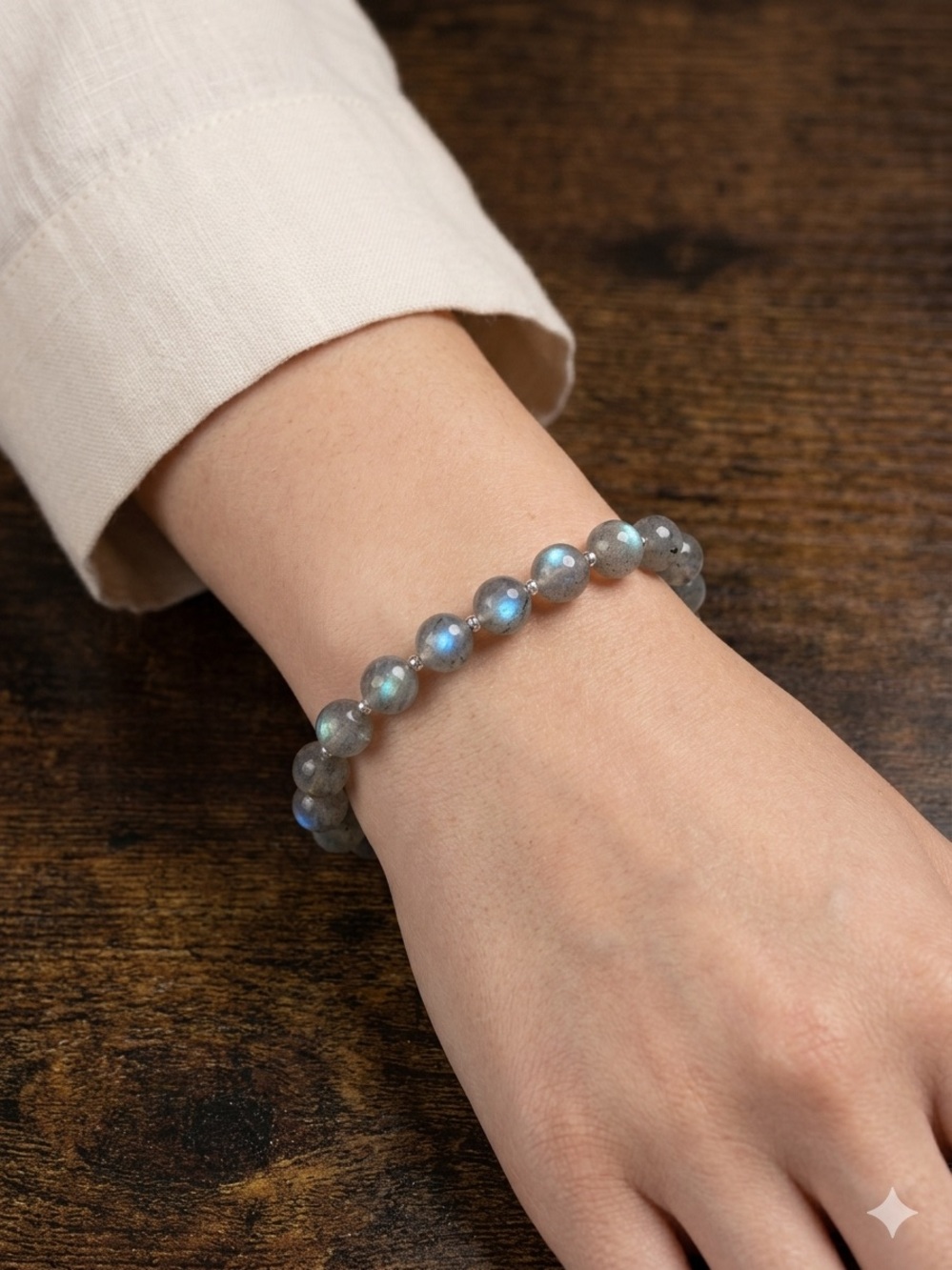Genuine Labradorite Bracelet | Sterling Silver Spacers